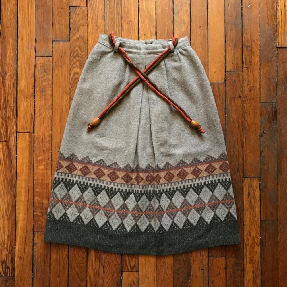 Vintage 50s 60s GJ Forbes New York Wool Women Tan Brown Grey Orange Midi Skirt